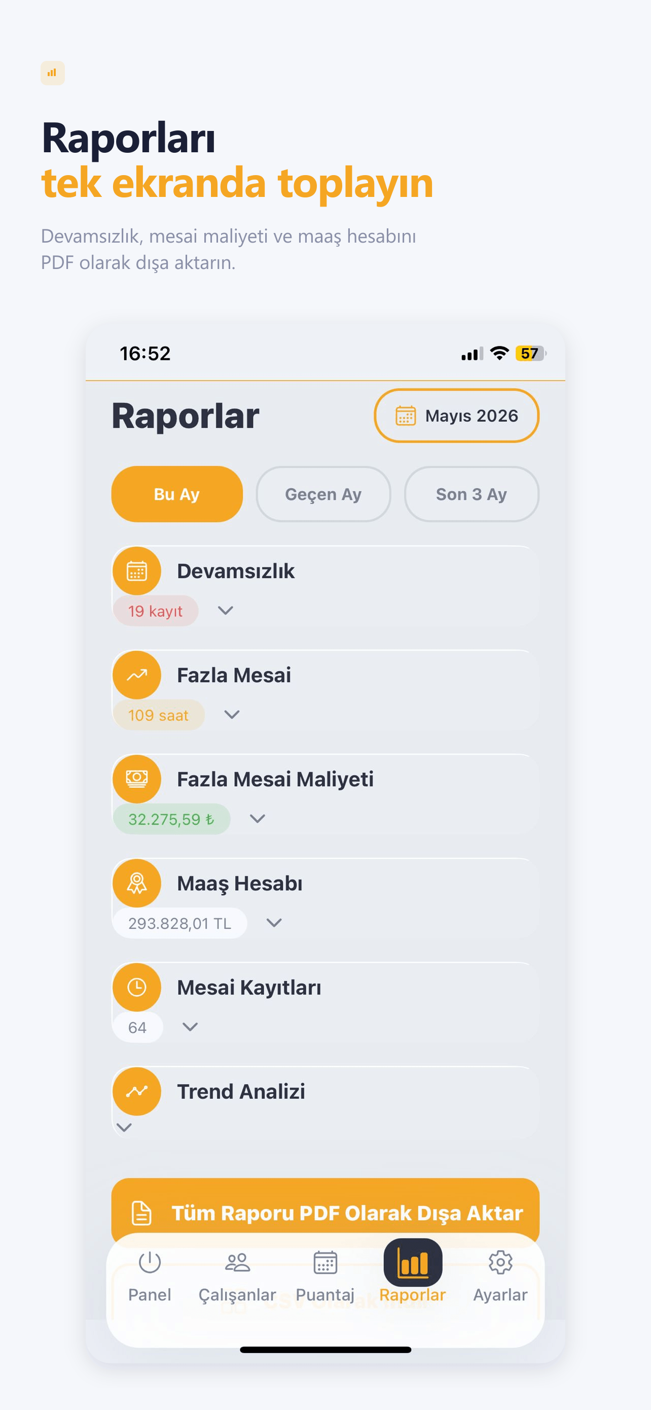 Raporlar ekranı