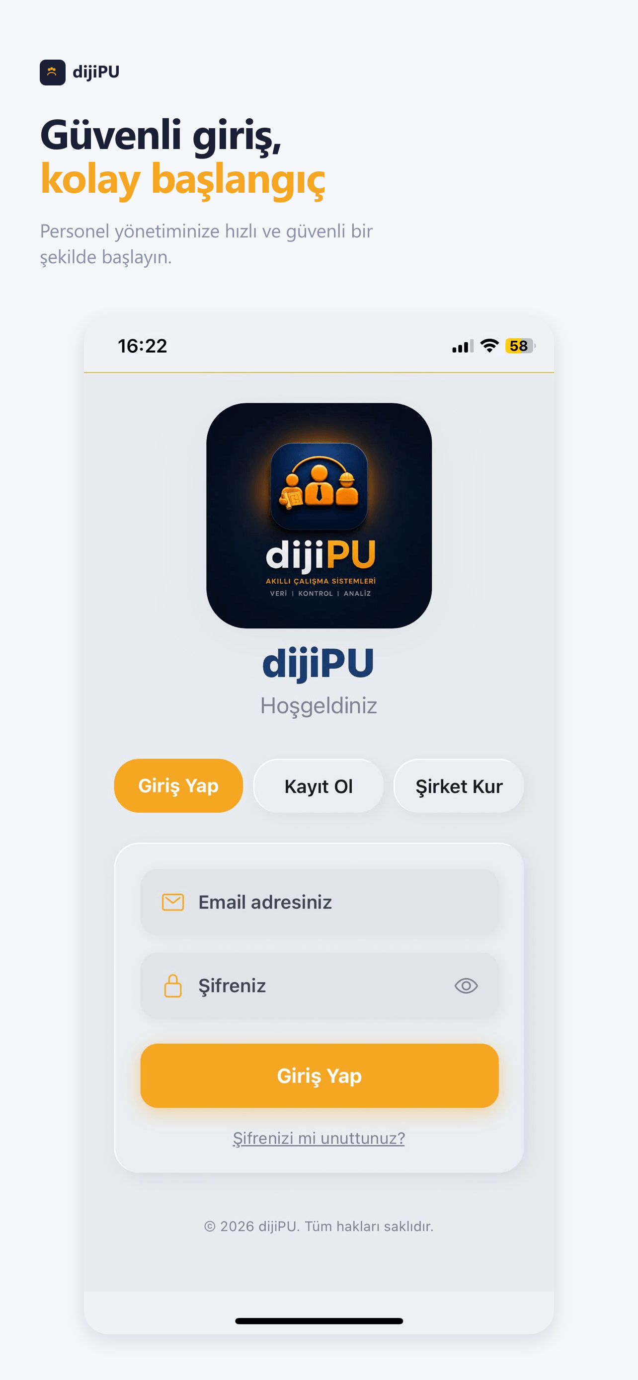 dijiPU giriş ekranı